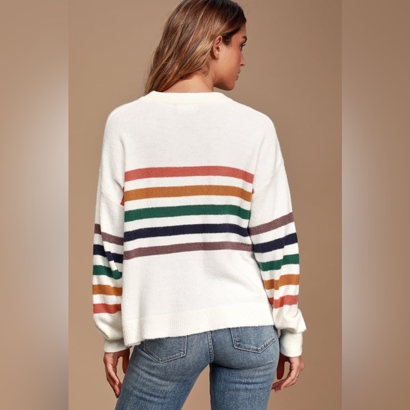Lulus Heart to Heart Striped Sweater in Ivory Multi Size Small - Picture 2 of 10